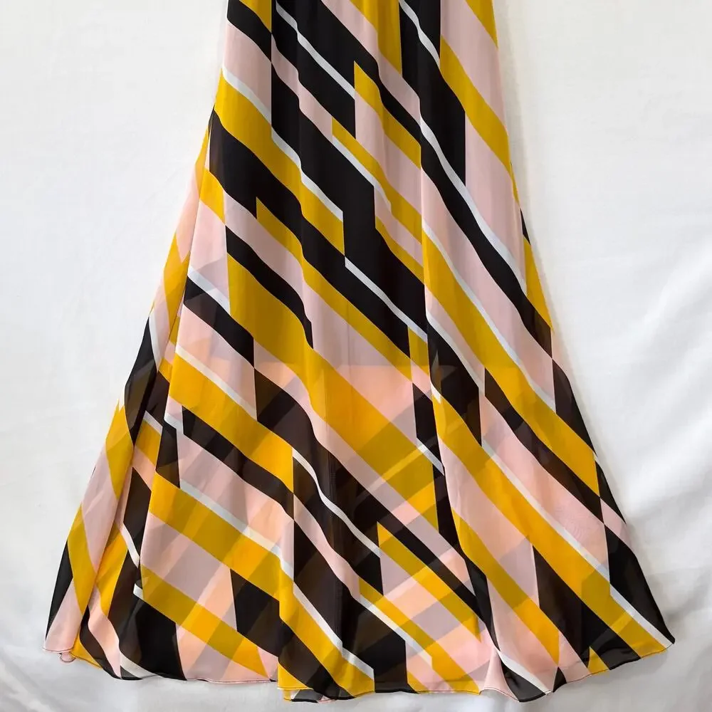Lane Bryant Maxi Dress Womens Plus 18 Yellow Black Striped Chiffon Sleeveless - Picture 4 of 14